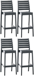 Set van 4 Weerbestendige Barkrukken - Buitenstoelen - UV-bestendig en Stapelbaar Kleur donkergrijs