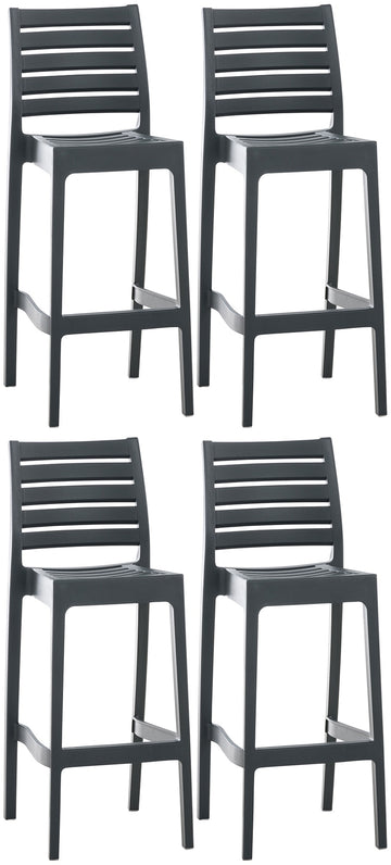 Set van 4 Weerbestendige Barkrukken - Buitenstoelen - UV-bestendig en Stapelbaar Kleur donkergrijs