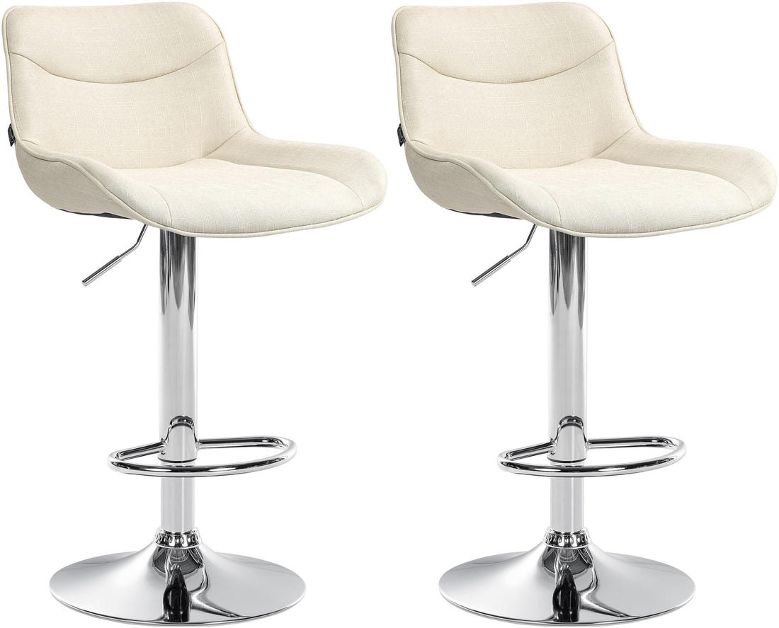 2-delige Set Verstelbare Barkrukken - Stoffen Barstoelen - Comfortabele Zitervaring Kleur crème Onderstel Kleur chroom