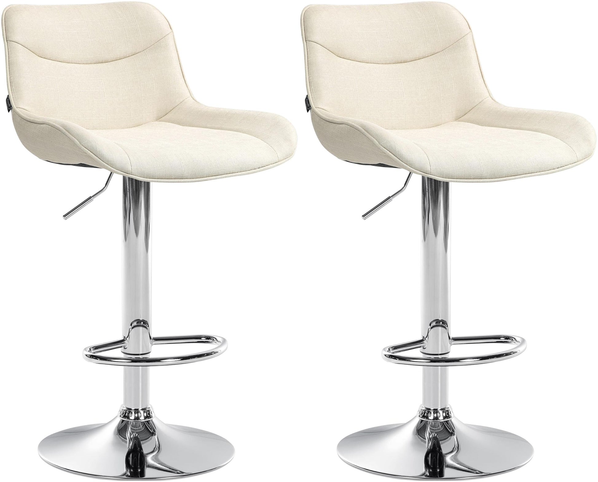 2-delige Set Verstelbare Barkrukken - Stoffen Barstoelen - Comfortabele Zitervaring Kleur crème Onderstel Kleur chroom