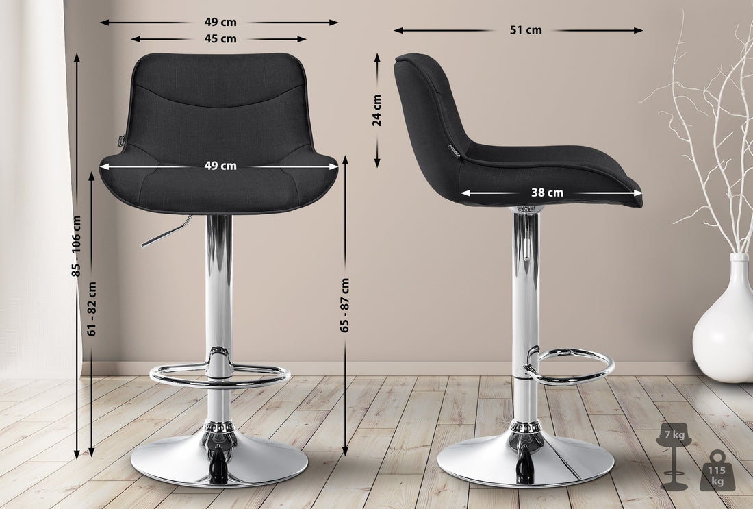 2-delige Set Moderne Barkrukken - Barstoelen - Verstelbare Hoogte, Optimaal Comfort Kleur zwart