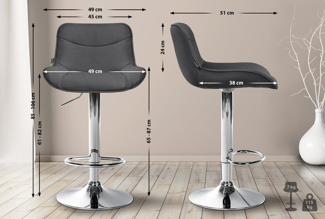 Set van 2 Verstelbare Stoffen Barkrukken - Draaibaar Comfort - Ergonomisch Ontwerp Kleur donkergrijs