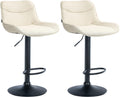 2-delige Set Verstelbare Barkrukken - Stoffen Barstoelen - Comfortabele Zitervaring Kleur crème Onderstel Kleur zwart