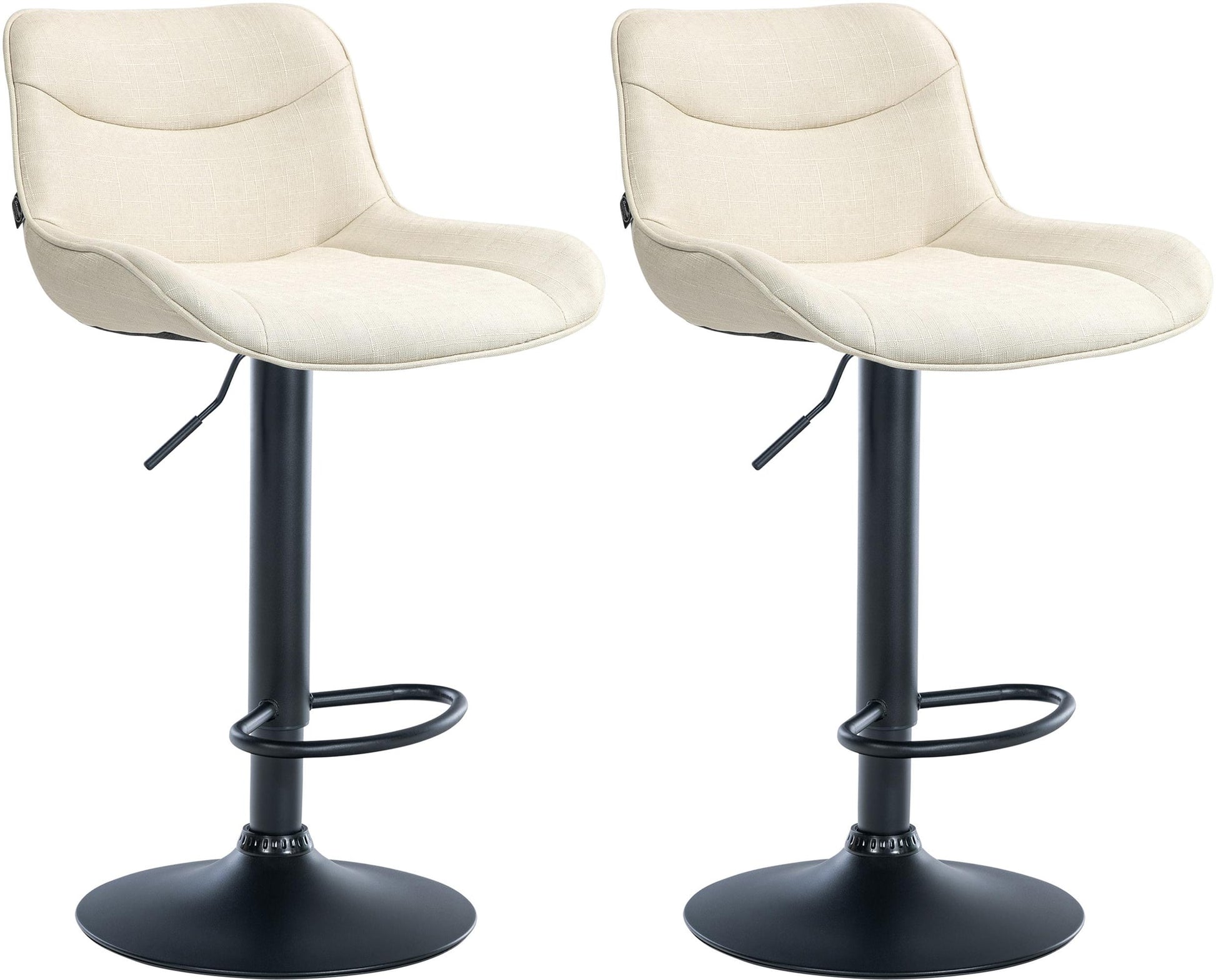 2-delige Set Verstelbare Barkrukken - Stoffen Barstoelen - Comfortabele Zitervaring Kleur crème Onderstel Kleur zwart