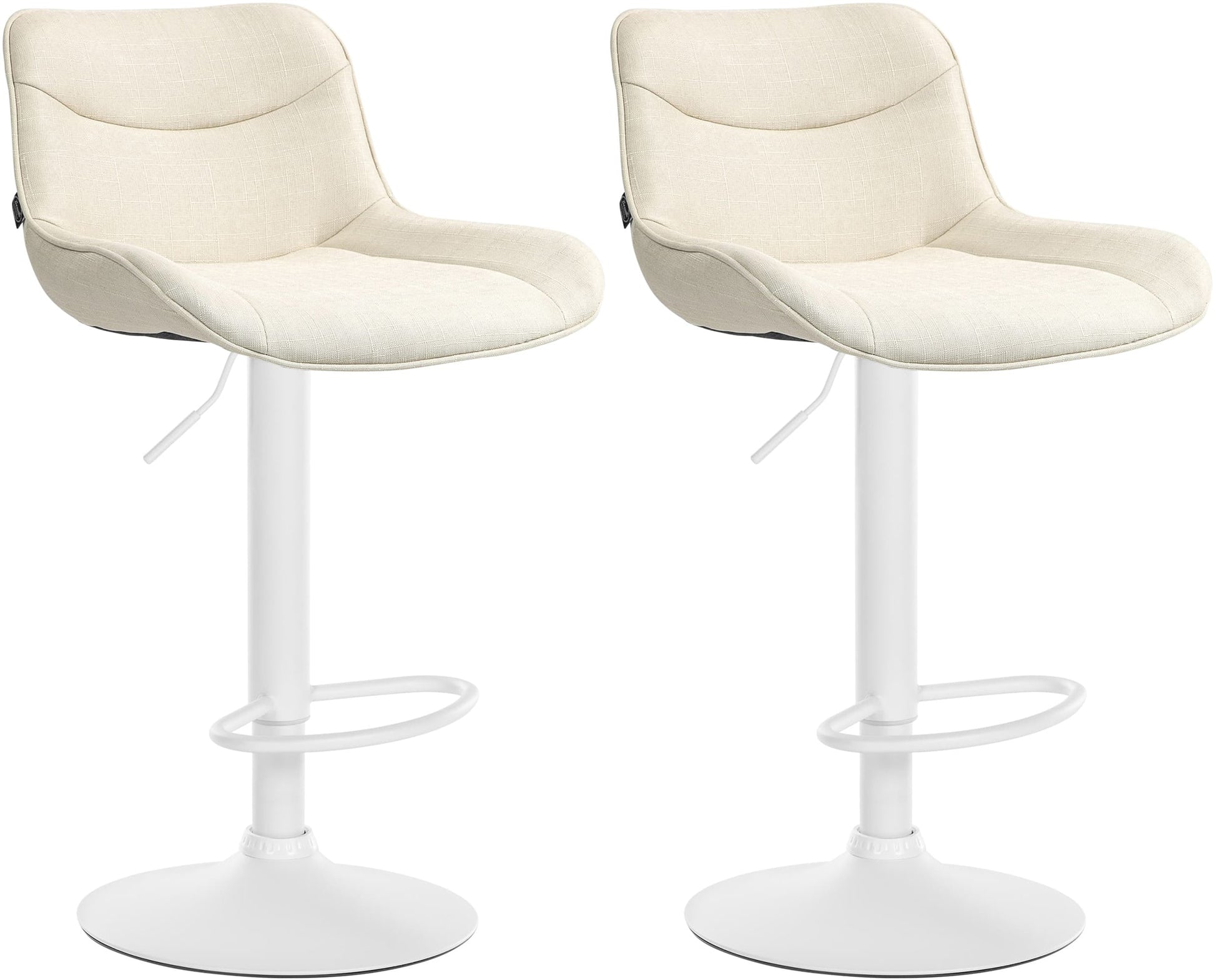2-delige Set Verstelbare Barkrukken - Stoffen Barstoelen - Comfortabele Zitervaring Kleur crème Onderstel Kleur wit