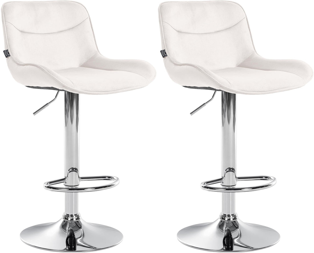 Barkrukken Set in Fluweel - Hoge Krukken - Comfortabele, Verstelbare Zitting met 360° Draaifunctie Kleur crème Onderstel Kleur chroom