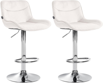 Barkrukken Set in Fluweel - Hoge Krukken - Comfortabele, Verstelbare Zitting met 360° Draaifunctie Kleur crème Onderstel Kleur chroom