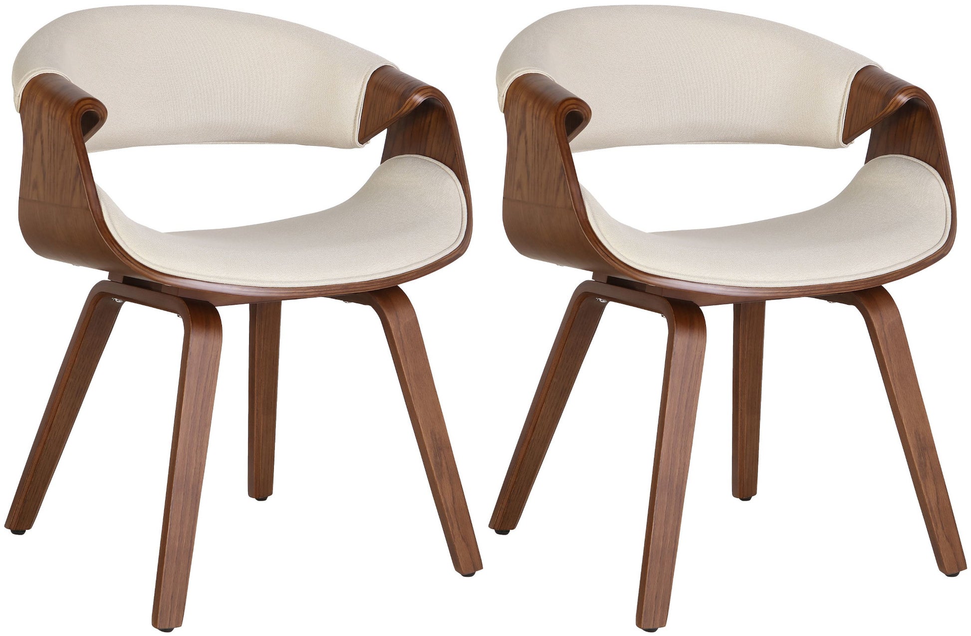 2-delige set Eetkamerstoelen - Comfortabele Stoelen - Ondersteunende Rugleuning Kleur eiken/crème Materiaal Stof