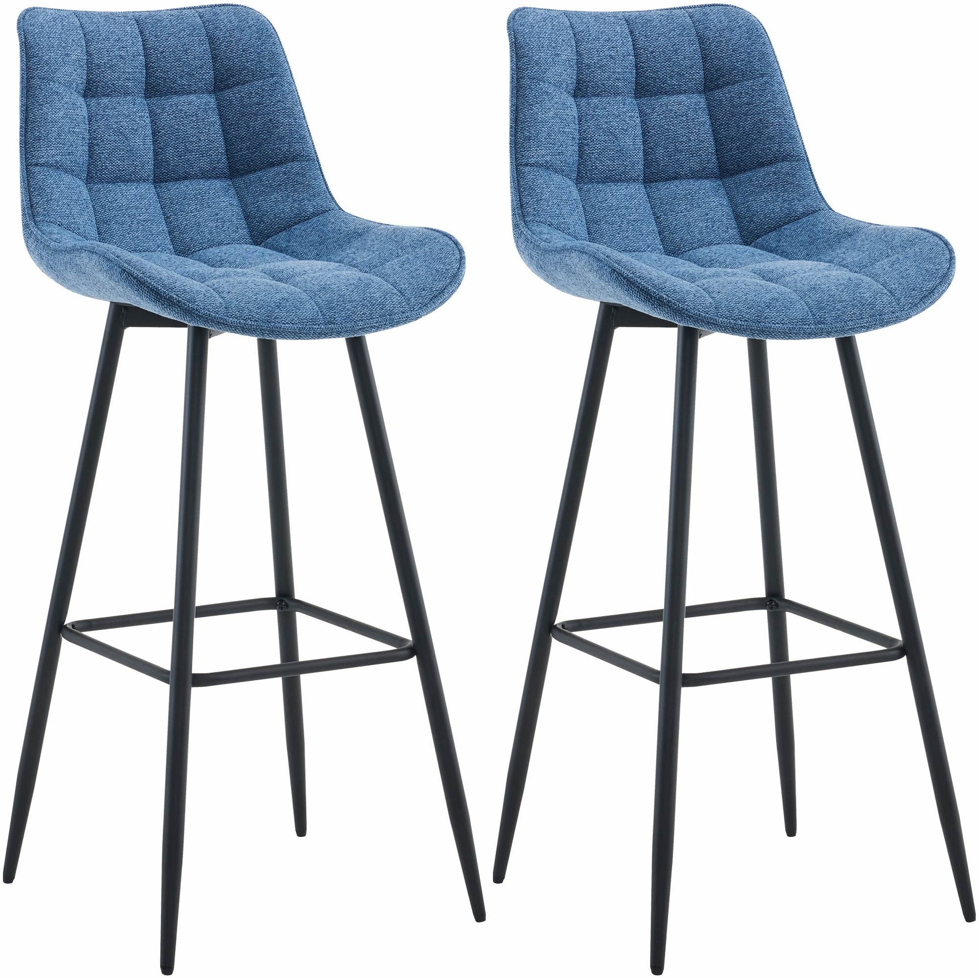 2-delige Set Barkrukken - Hoge Krukken - Uitstekend Zitcomfort Kleur blauw Materiaal Stof