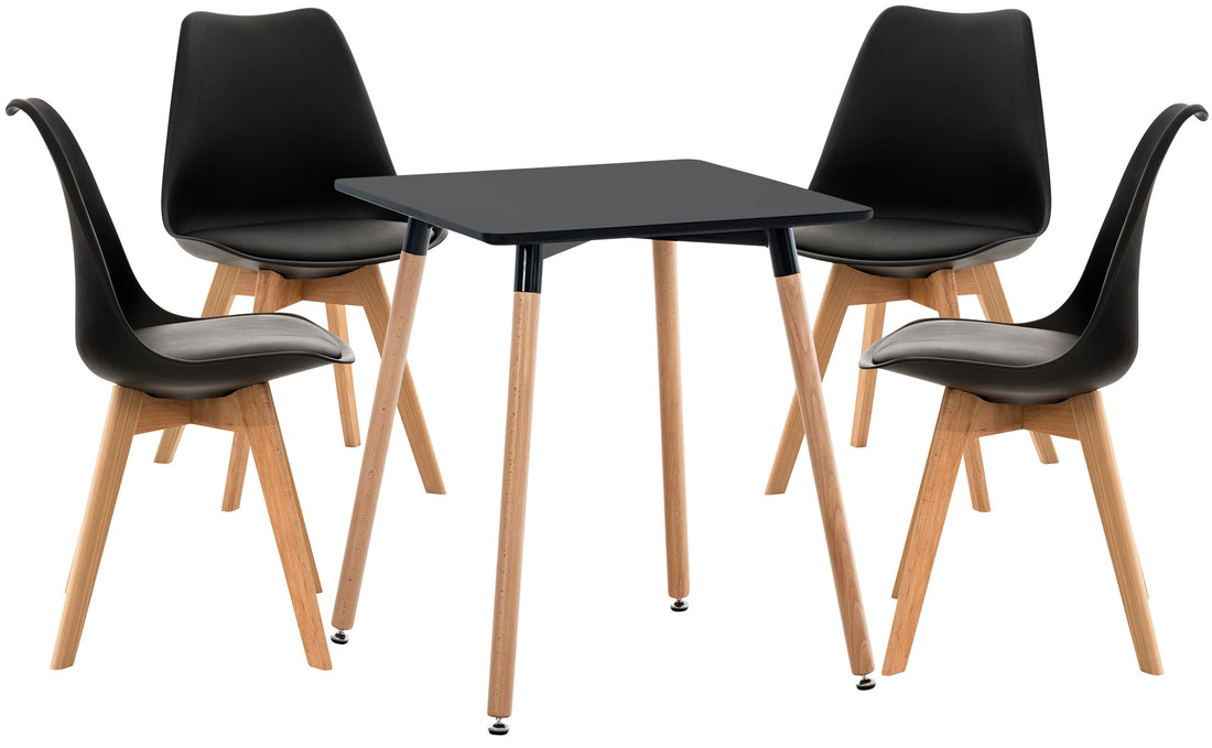 5-delige Eetkamerset - Diner Set - Extra Comfortabele Stoelen Kleur zwart
