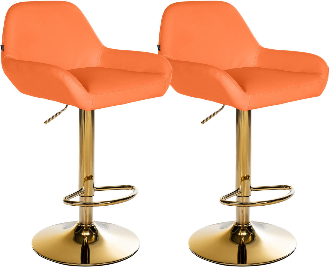 Set van 2 Barkrukken - Keukenstoelen - Gouden Frame, Verstelbare Hoogte, Kunstleer Bekleding Kleur oranje