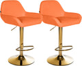 Set van 2 Barkrukken - Keukenstoelen - Gouden Frame, Verstelbare Hoogte, Kunstleer Bekleding Kleur oranje