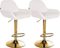 Set van 2 Barkrukken - Keukenstoelen - Gouden Frame, Verstelbare Hoogte, Kunstleer Bekleding Kleur wit
