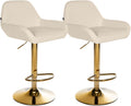 Set van 2 Barkrukken - Keukenstoelen - Gouden Frame, Verstelbare Hoogte, Kunstleer Bekleding Kleur crème