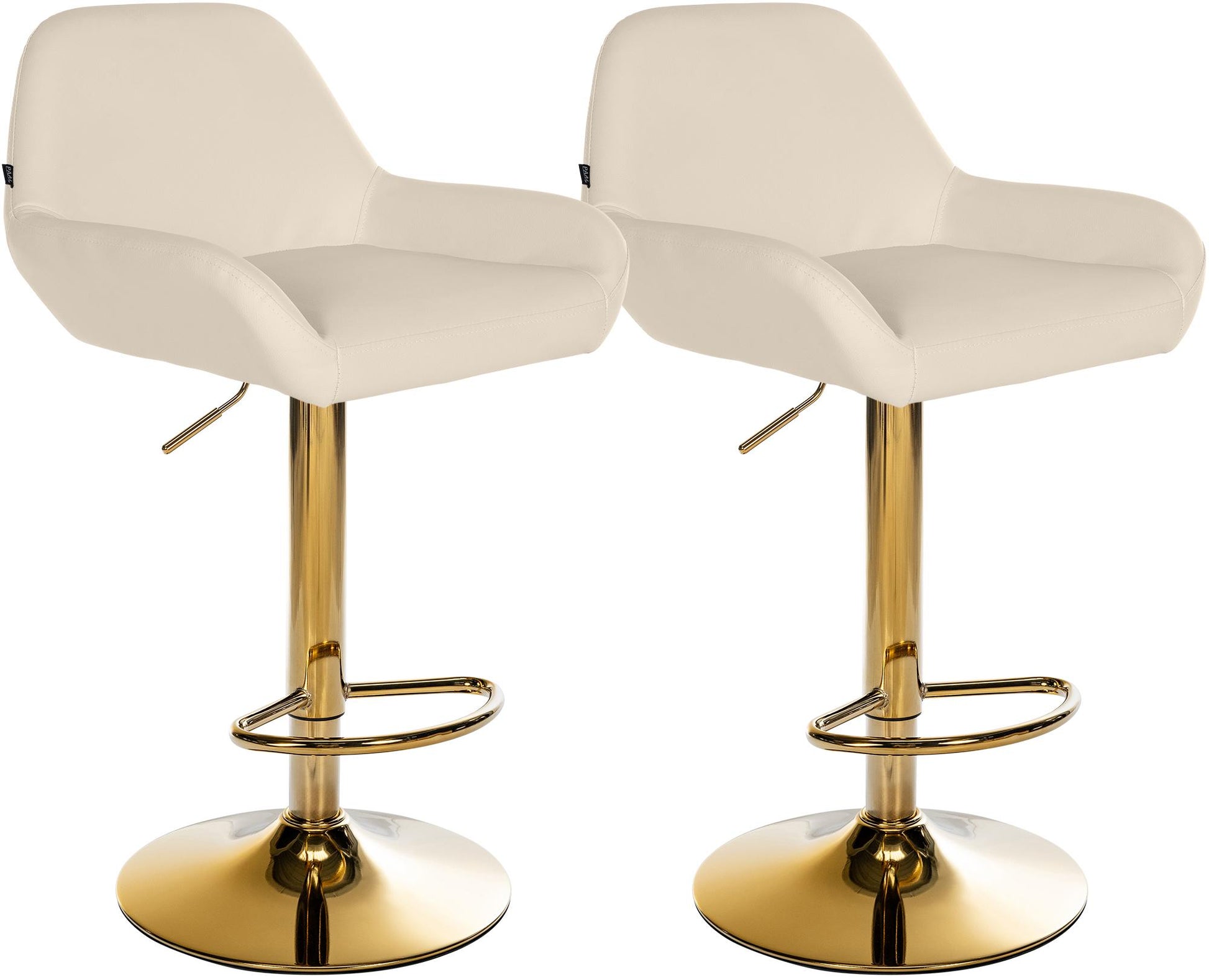 Set van 2 Barkrukken - Keukenstoelen - Gouden Frame, Verstelbare Hoogte, Kunstleer Bekleding Kleur crème
