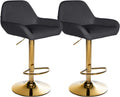 Set van 2 Barkrukken - Keukenstoelen - Gouden Frame, Verstelbare Hoogte, Kunstleer Bekleding Kleur zwart