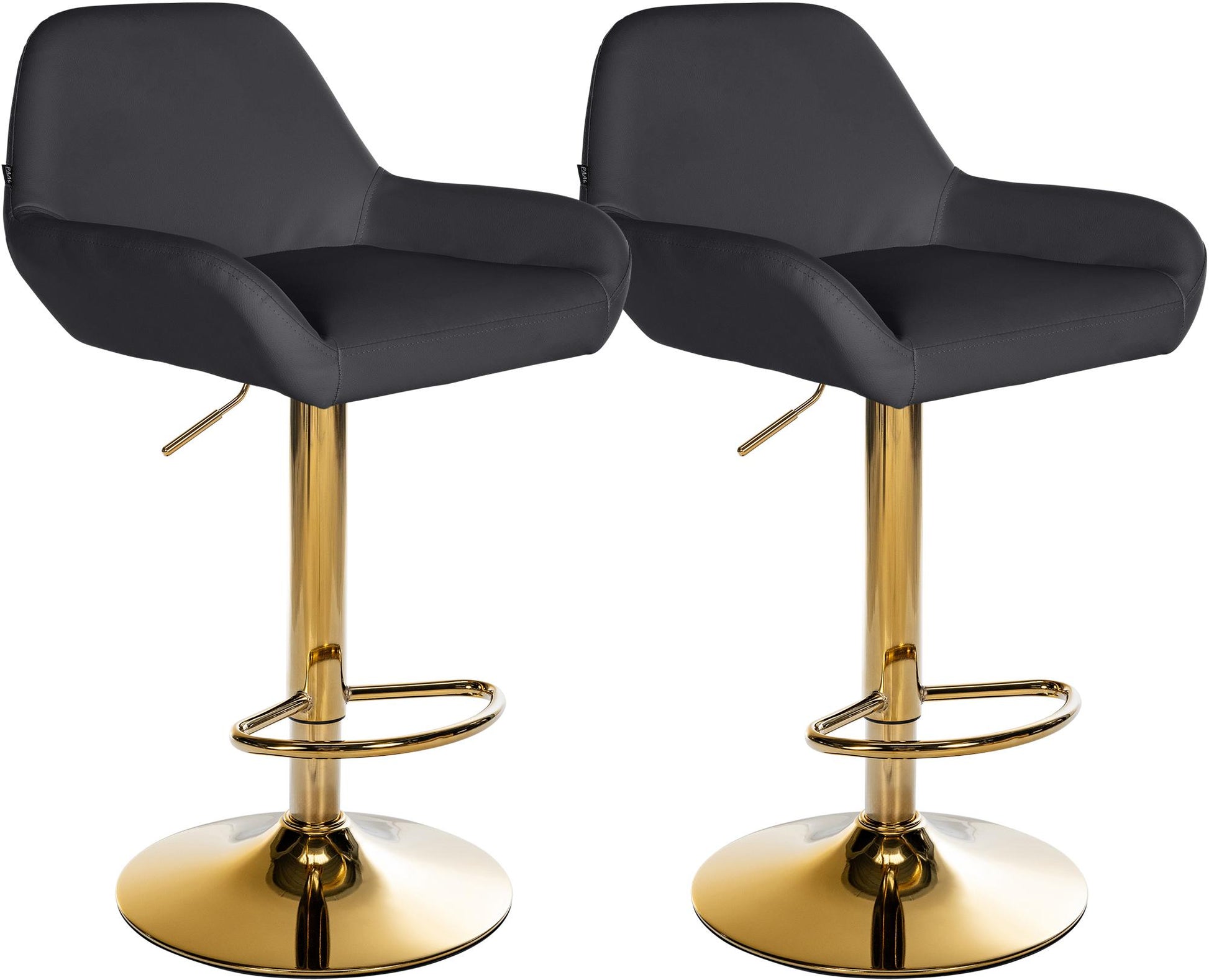 Set van 2 Barkrukken - Keukenstoelen - Gouden Frame, Verstelbare Hoogte, Kunstleer Bekleding Kleur zwart
