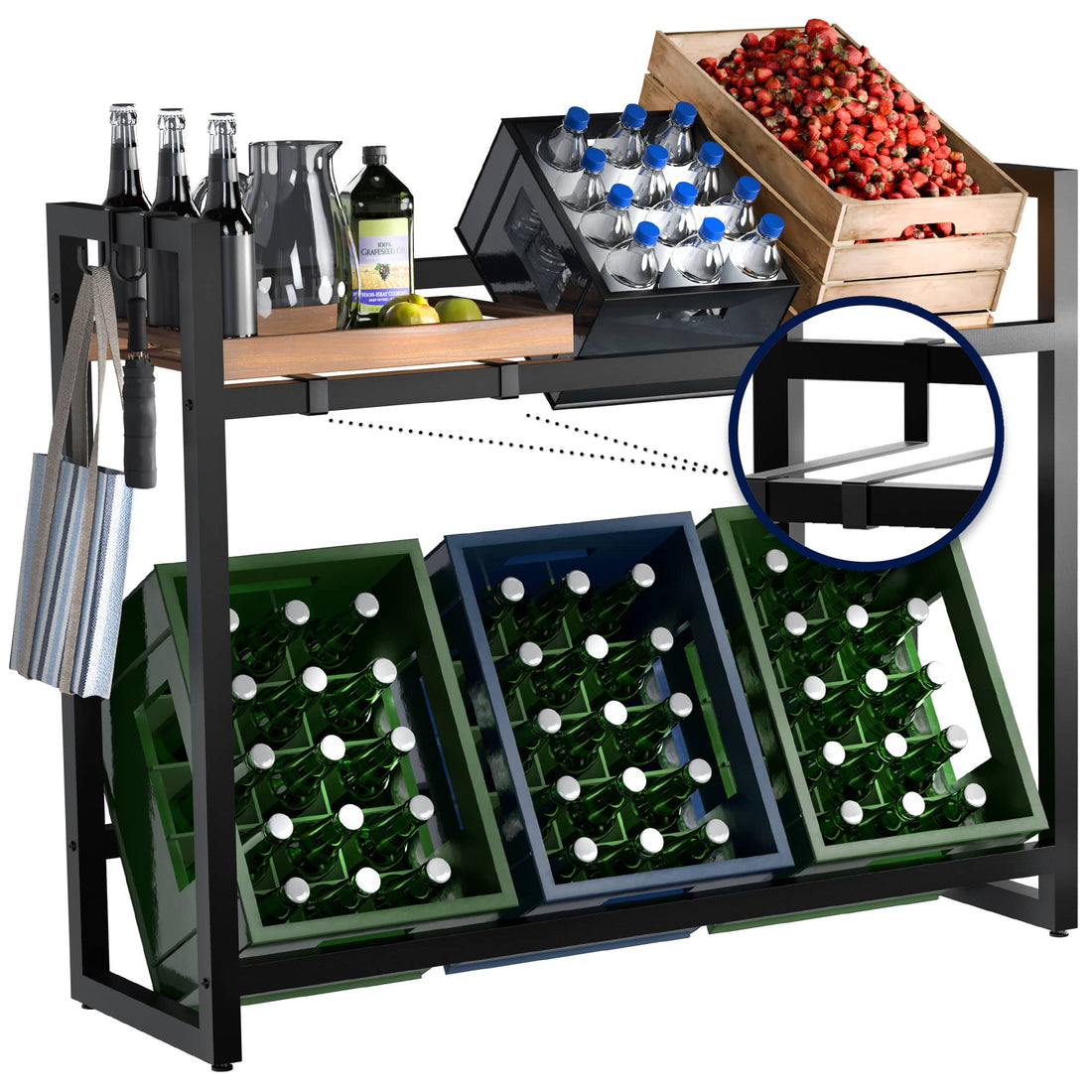 6-Vaks Drankkratstandaard - Drankkratrek - Functionele Organizer - Gepoedercoat Metaal Kleur zwart Maat voor 6 dozen