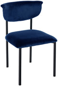 Fluwelen Eetkamerstoel - Gestoffeerde Zitting - Hoog Zitcomfort, Zwart Metalen Frame Kleur donkerblauw