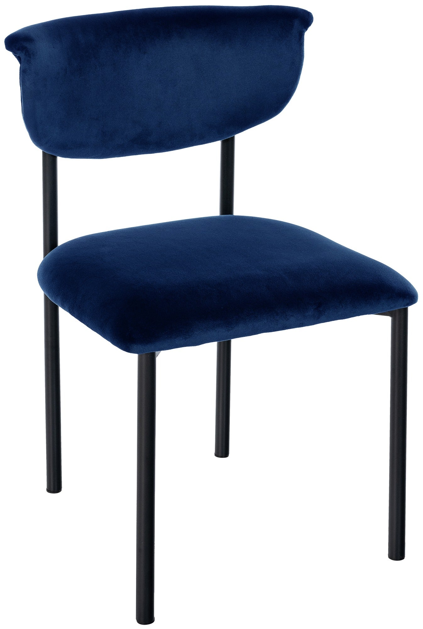 Fluwelen Eetkamerstoel - Gestoffeerde Zitting - Hoog Zitcomfort, Zwart Metalen Frame Kleur donkerblauw