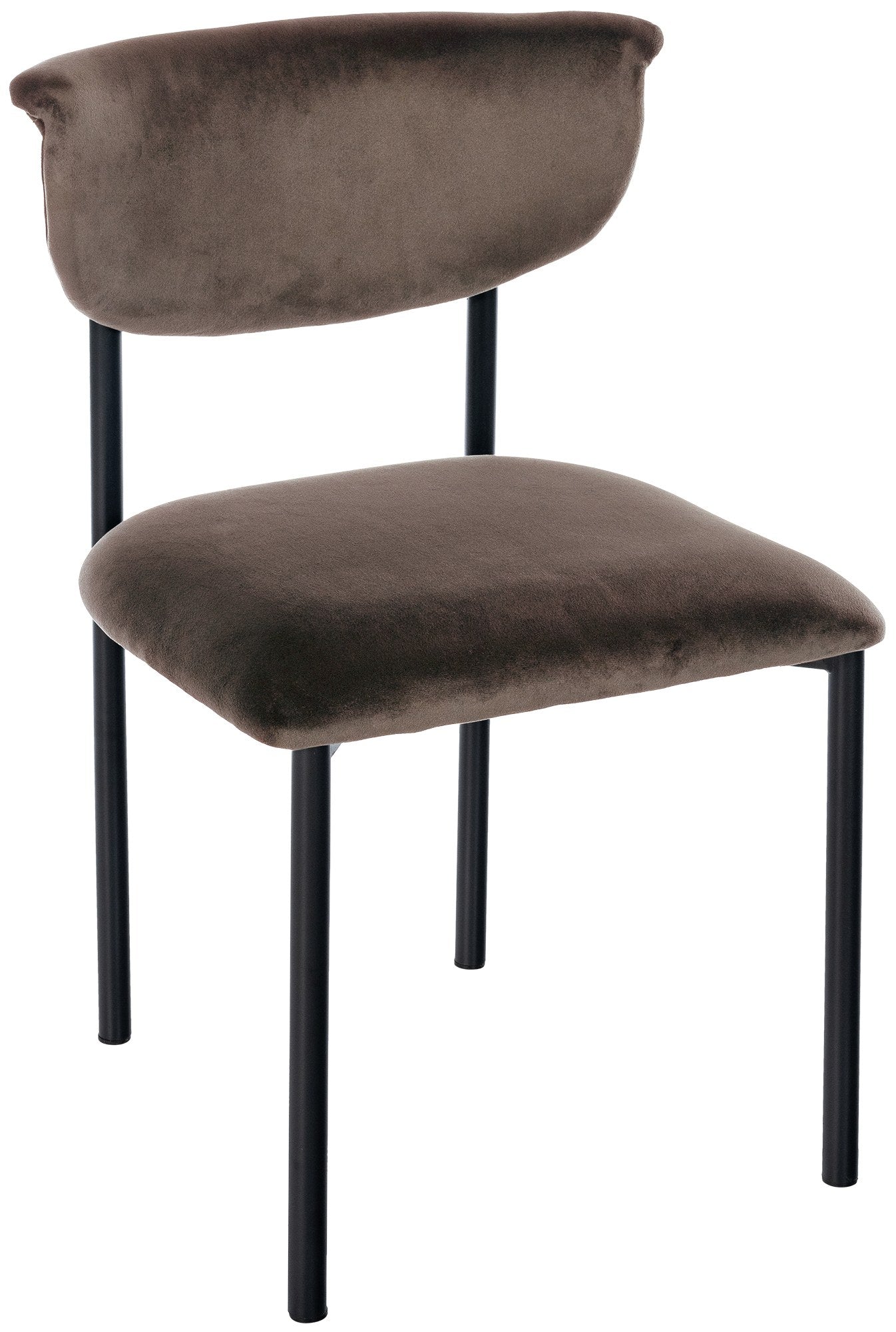 Fluwelen Eetkamerstoel - Gestoffeerde Zitting - Hoog Zitcomfort, Zwart Metalen Frame Kleur bruin
