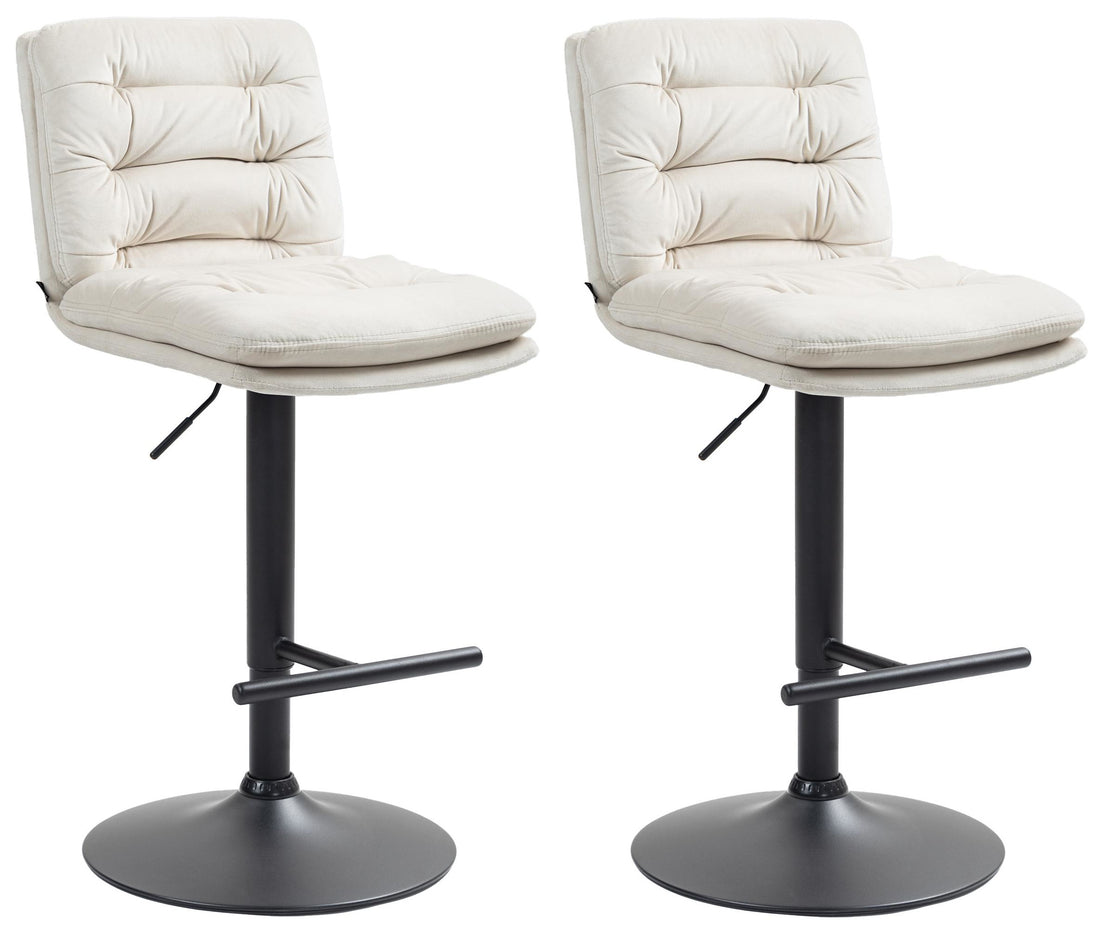 2-delige Set Fluwelen Barkrukken - Hoge Krukken - Elegant Comfort met Verstelbare Hoogte Kleur crème Onderstel Kleur zwart