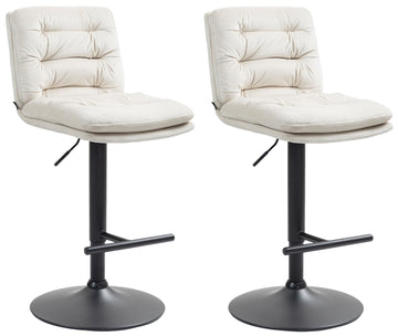 2-delige Set Fluwelen Barkrukken - Hoge Krukken - Elegant Comfort met Verstelbare Hoogte Kleur crème Onderstel Kleur zwart