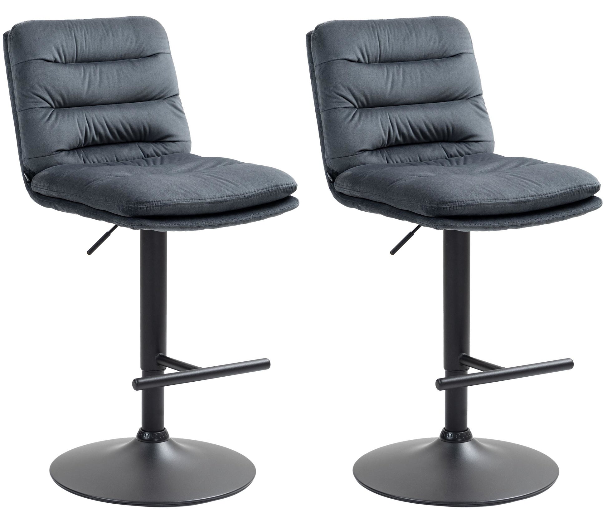 2-delige Set Fluwelen Barkrukken - Hoge Krukken - Elegant Comfort met Verstelbare Hoogte Kleur donkergrijs Onderstel Kleur zwart