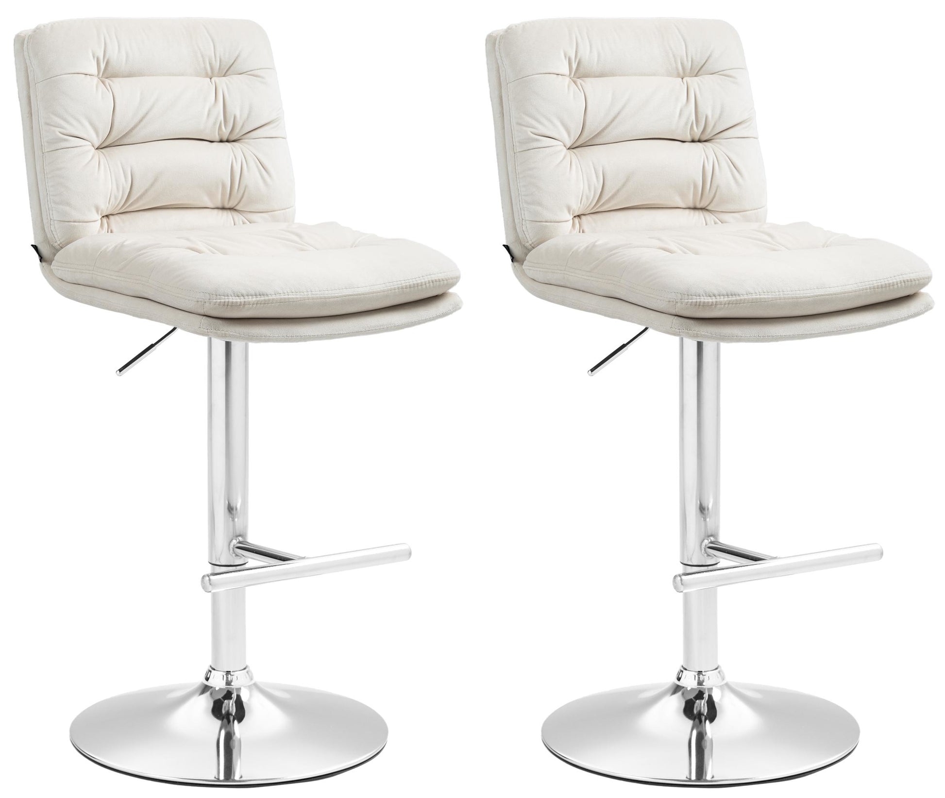 2-delige Set Fluwelen Barkrukken - Hoge Krukken - Elegant Comfort met Verstelbare Hoogte Kleur crème Onderstel Kleur chroom