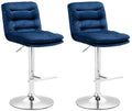 2-delige Set Fluwelen Barkrukken - Hoge Krukken - Elegant Comfort met Verstelbare Hoogte Kleur blauw Onderstel Kleur chroom