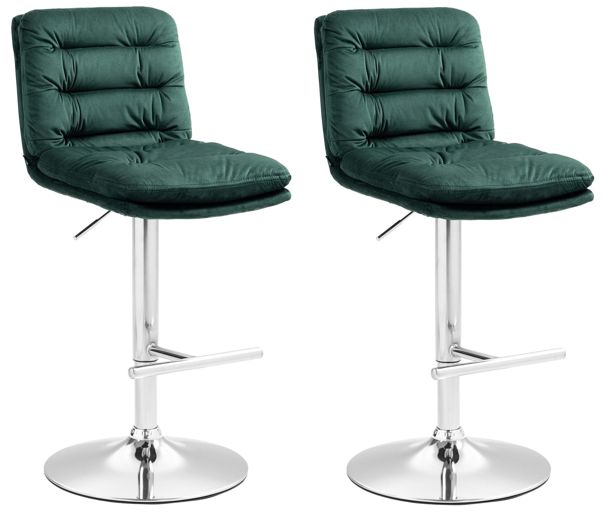 2-delige Set Fluwelen Barkrukken - Hoge Krukken - Elegant Comfort met Verstelbare Hoogte Kleur groen Onderstel Kleur chroom