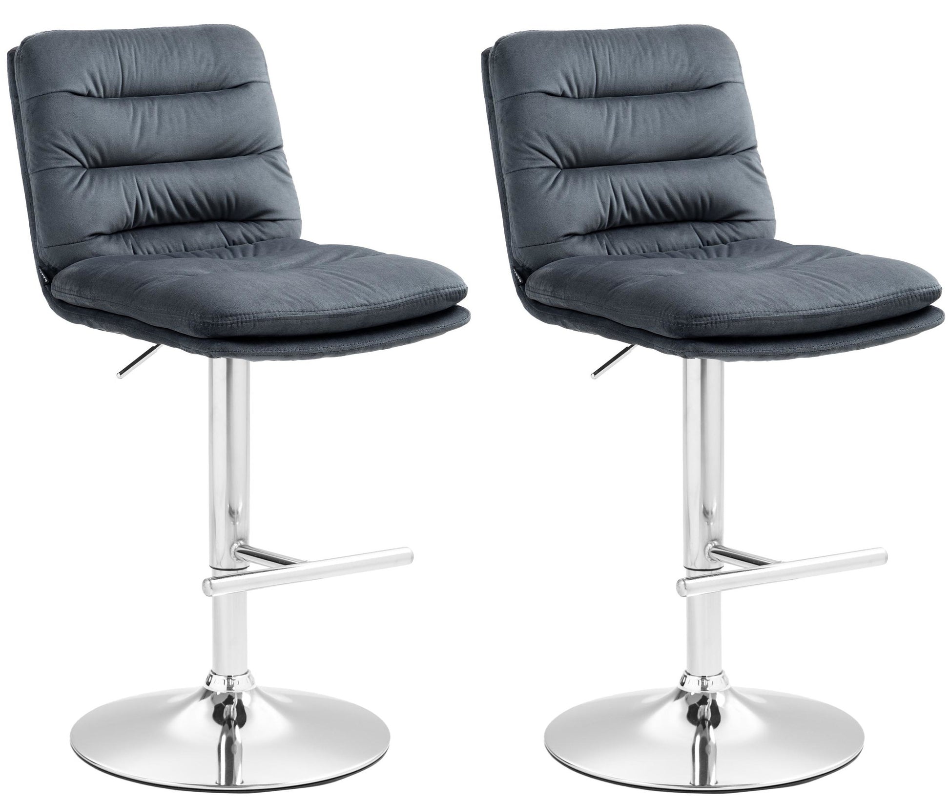 2-delige Set Fluwelen Barkrukken - Hoge Krukken - Elegant Comfort met Verstelbare Hoogte Kleur donkergrijs Onderstel Kleur chroom