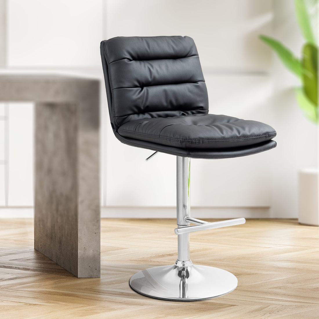 Set van 2 Moderne Barkrukken - Kunstleren Krukken - Hoog Zitcomfort Kleur zwart