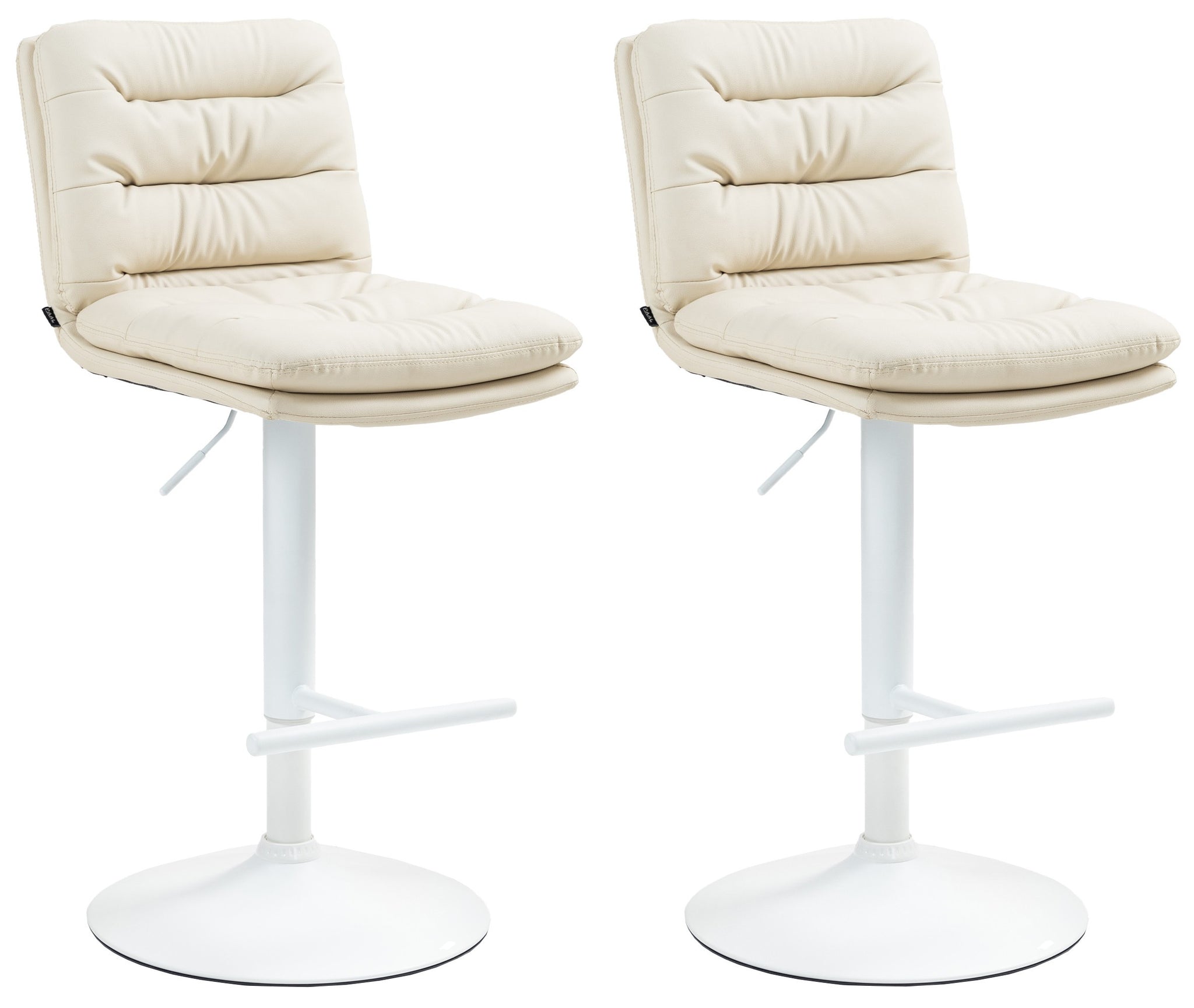 Set van 2 Barkrukken - Hocker, Verstelbare Hoogte, Kunstleer Design met Voetsteun Kleur crème