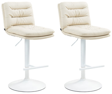 Set van 2 Barkrukken - Hocker, Verstelbare Hoogte, Kunstleer Design met Voetsteun Kleur crème