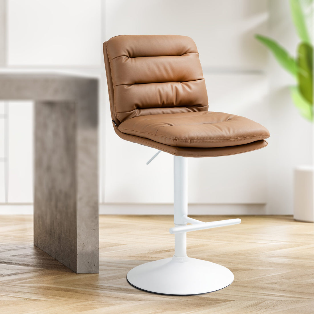 Set van 2 Barkrukken Kunstleer - Verstelbare Krukken - Hoog zitcomfort, Modern Ontwerp Kleur lichtbruin