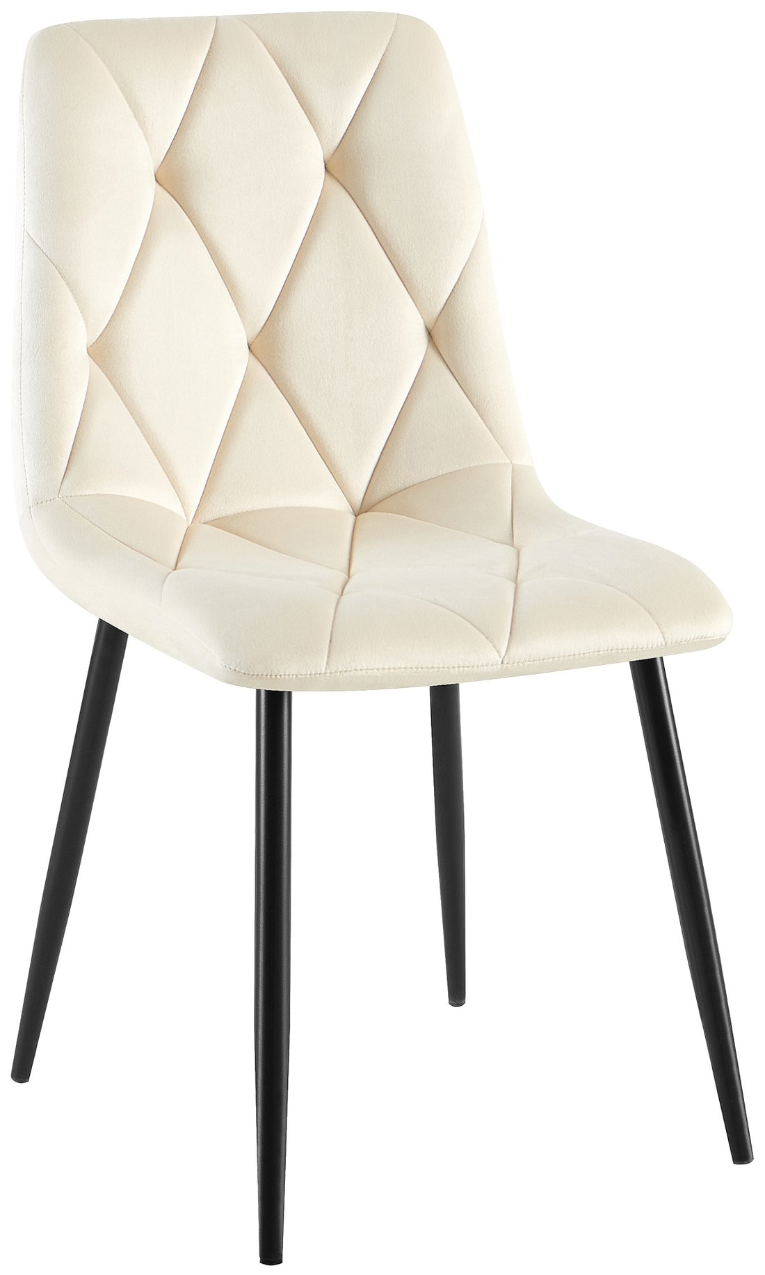 Eetkamerstoel, Fluwelen Stoel - Hoog Zitcomfort - Zwart Metalen Frame Kleur crème