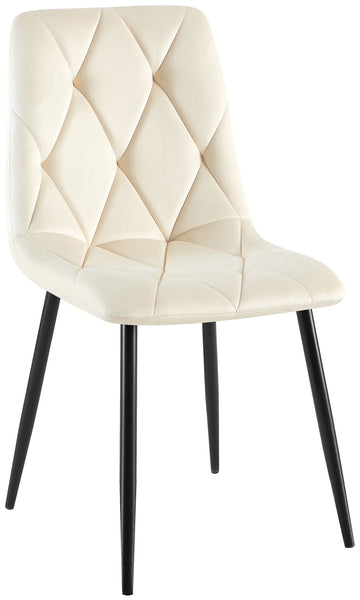 Eetkamerstoel, Fluwelen Stoel - Hoog Zitcomfort - Zwart Metalen Frame Kleur crème
