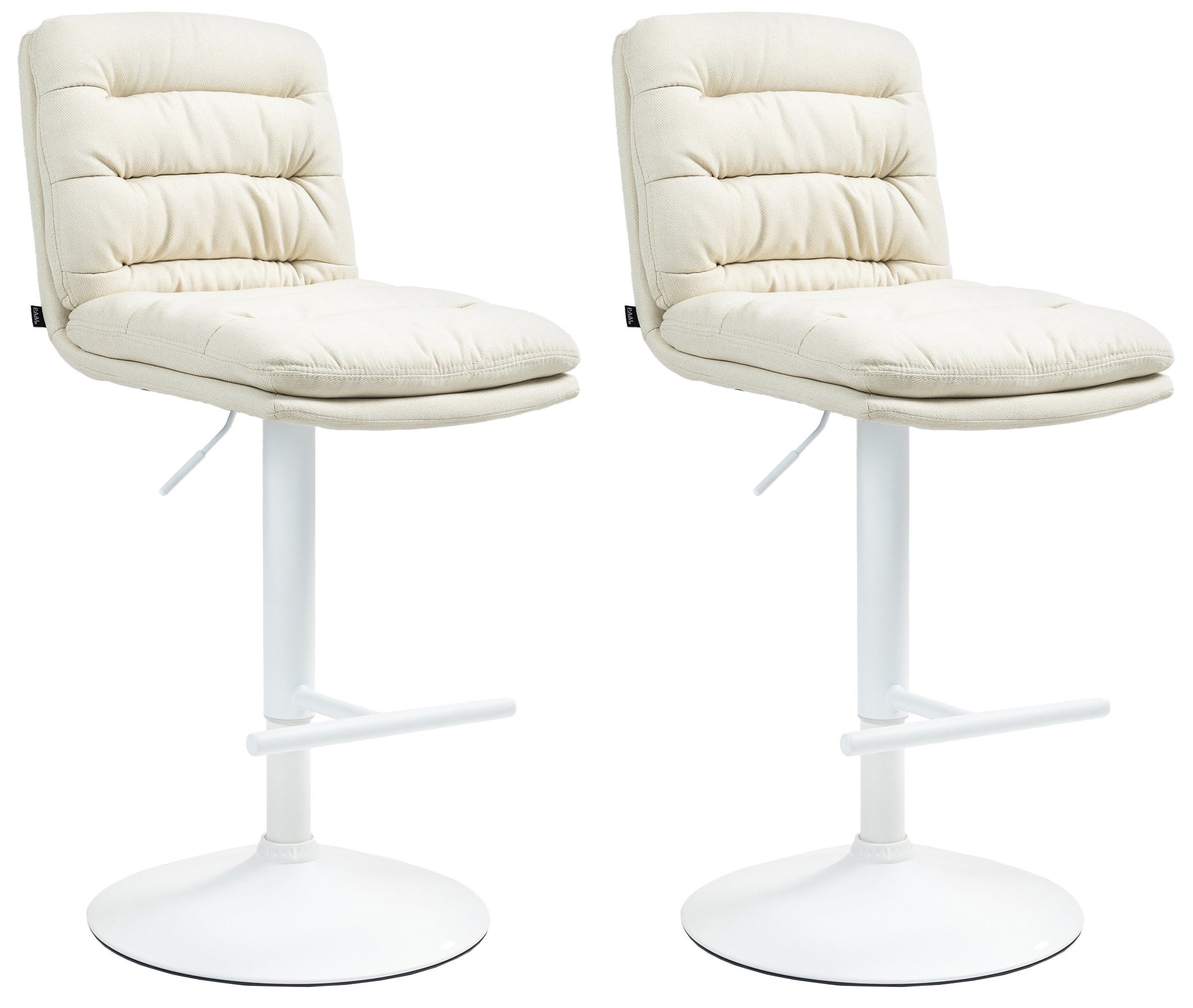Set van 2 Barkrukken - Stoelen - Comfortabele Stoffen Bekleding, Verstelbaar en Draaibare Zitting Kleur crème