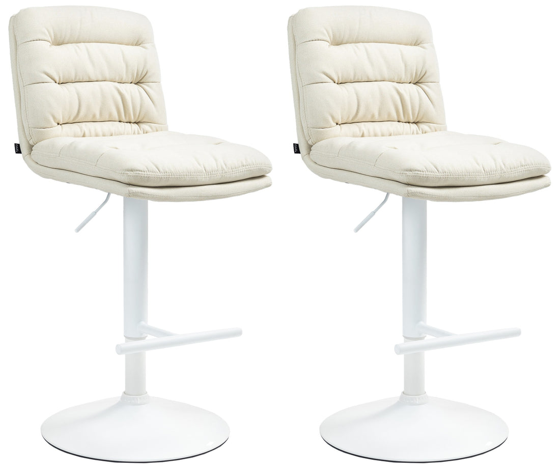 Set van 2 Barkrukken - Stoelen - Comfortabele Stoffen Bekleding, Verstelbaar en Draaibare Zitting Kleur crème