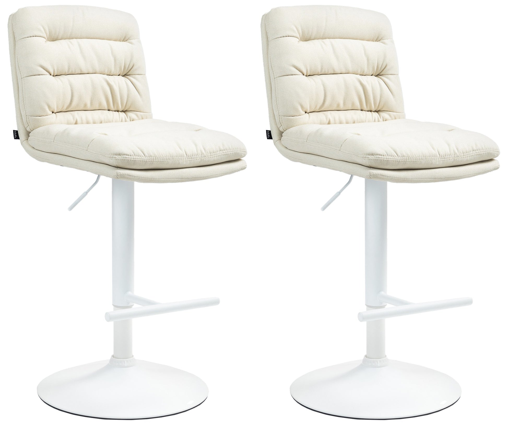 Set van 2 Barkrukken - Stoelen - Comfortabele Stoffen Bekleding, Verstelbaar en Draaibare Zitting Kleur crème