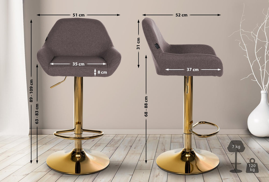 Set van 2 Moderne Barkrukken - Stijlvolle Krukken - Goudkleurig Frame, Verstelbare Zithoogte Kleur bruin