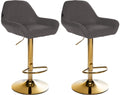 Set van 2 Moderne Barkrukken - Gouden Frame - Verstelbare Zithoogte, 360° Draaibaar Kleur donkergrijs