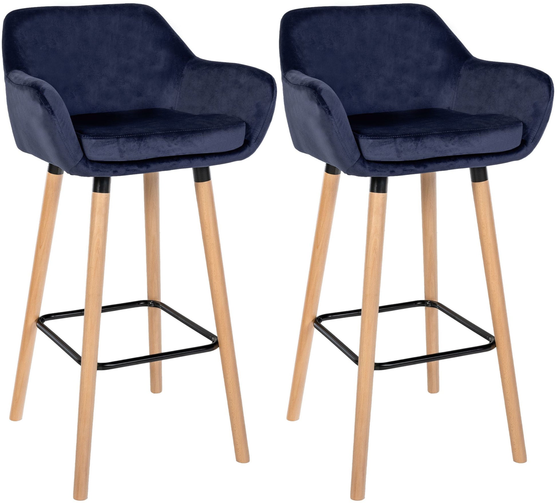 Barkrukken set, Fluwelen stoelen, Hoog zitcomfort - Modern - Beukenhout Kleur donkerblauw