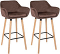 Barkrukken set, Fluwelen stoelen, Hoog zitcomfort - Modern - Beukenhout Kleur koffie