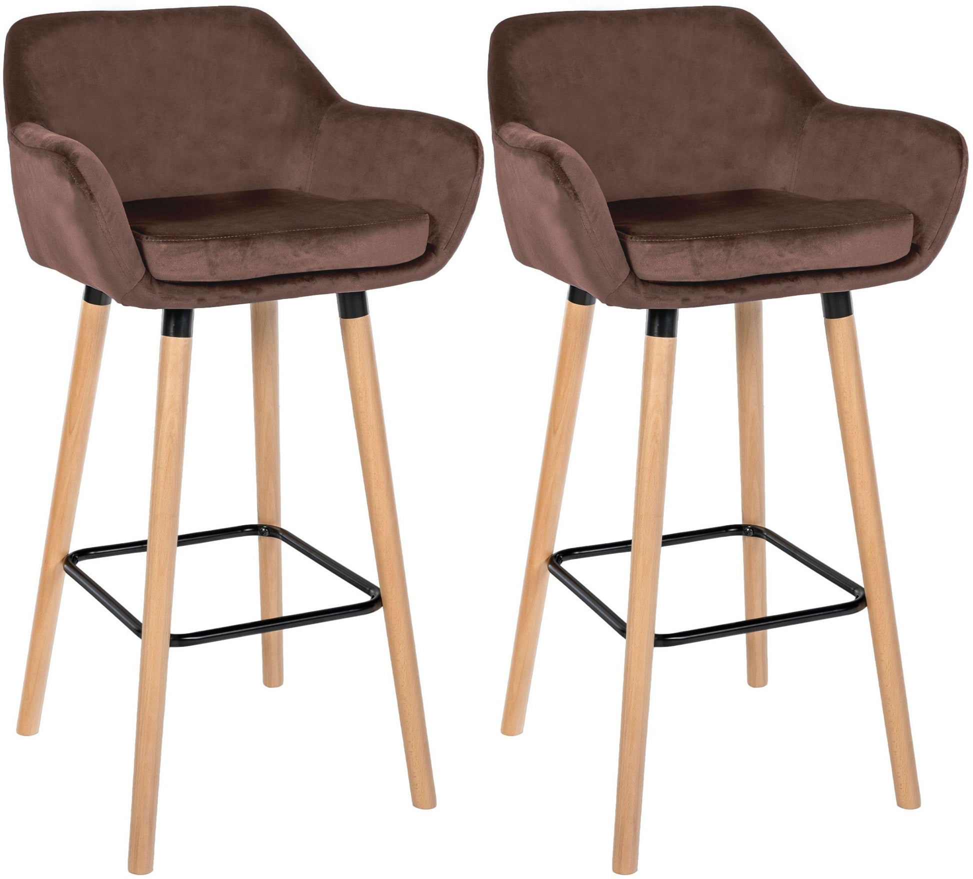 Barkrukken set, Fluwelen stoelen, Hoog zitcomfort - Modern - Beukenhout Kleur koffie
