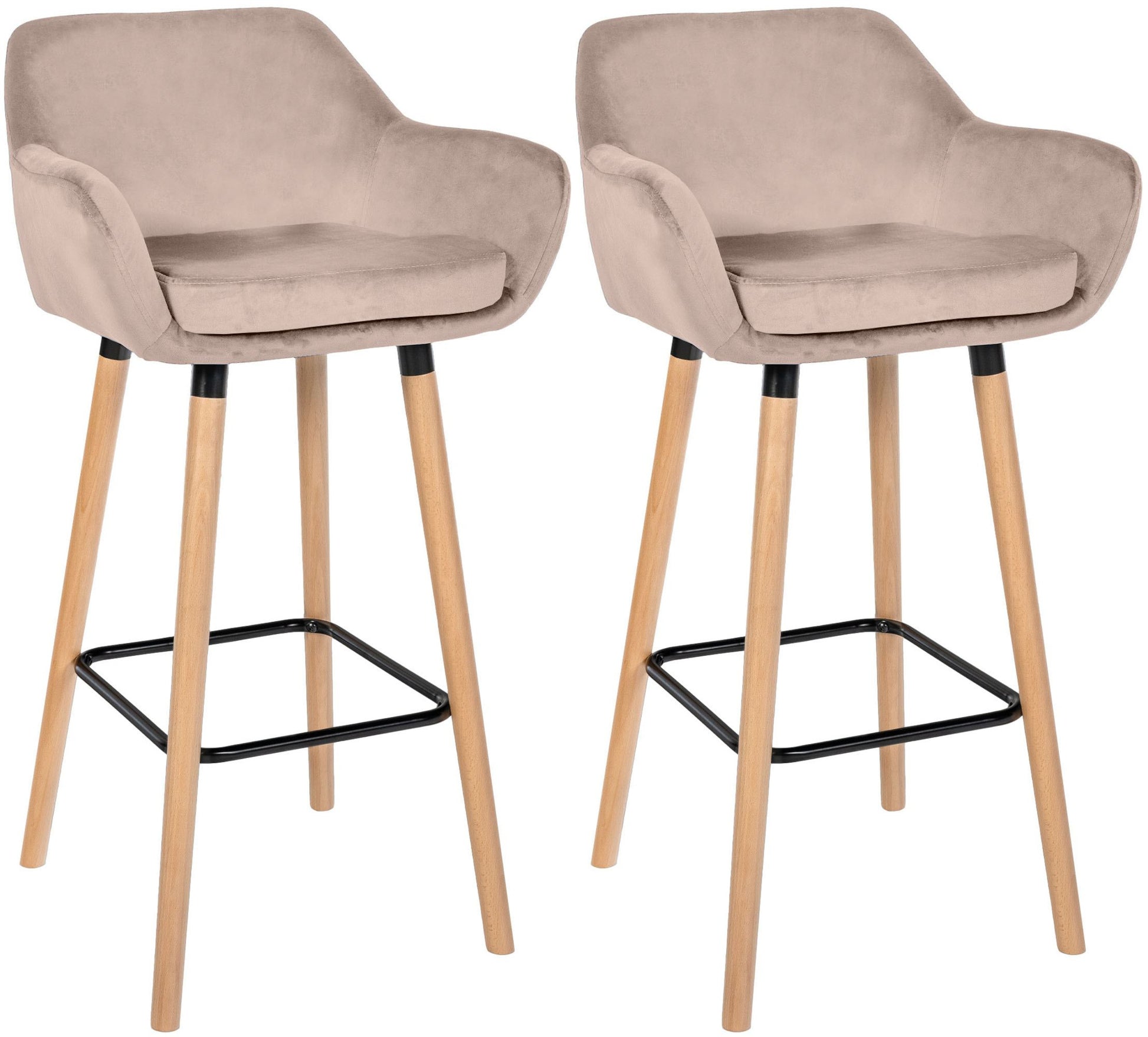 Barkrukken set, Fluwelen stoelen, Hoog zitcomfort - Modern - Beukenhout Kleur lichtgrijs