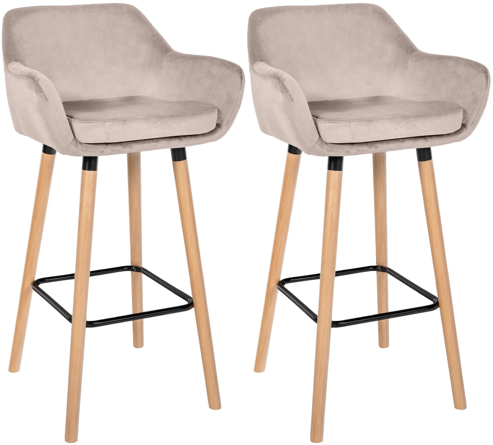 Barkrukken set, Fluwelen stoelen, Hoog zitcomfort - Modern - Beukenhout Kleur crème