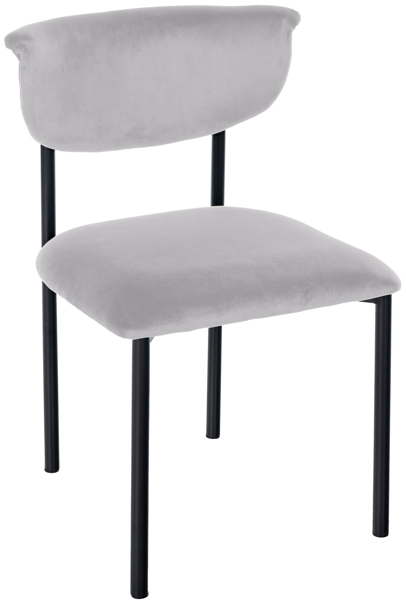 Fluwelen Eetkamerstoel - Gestoffeerde Zitting - Hoog Zitcomfort, Zwart Metalen Frame Kleur grijs