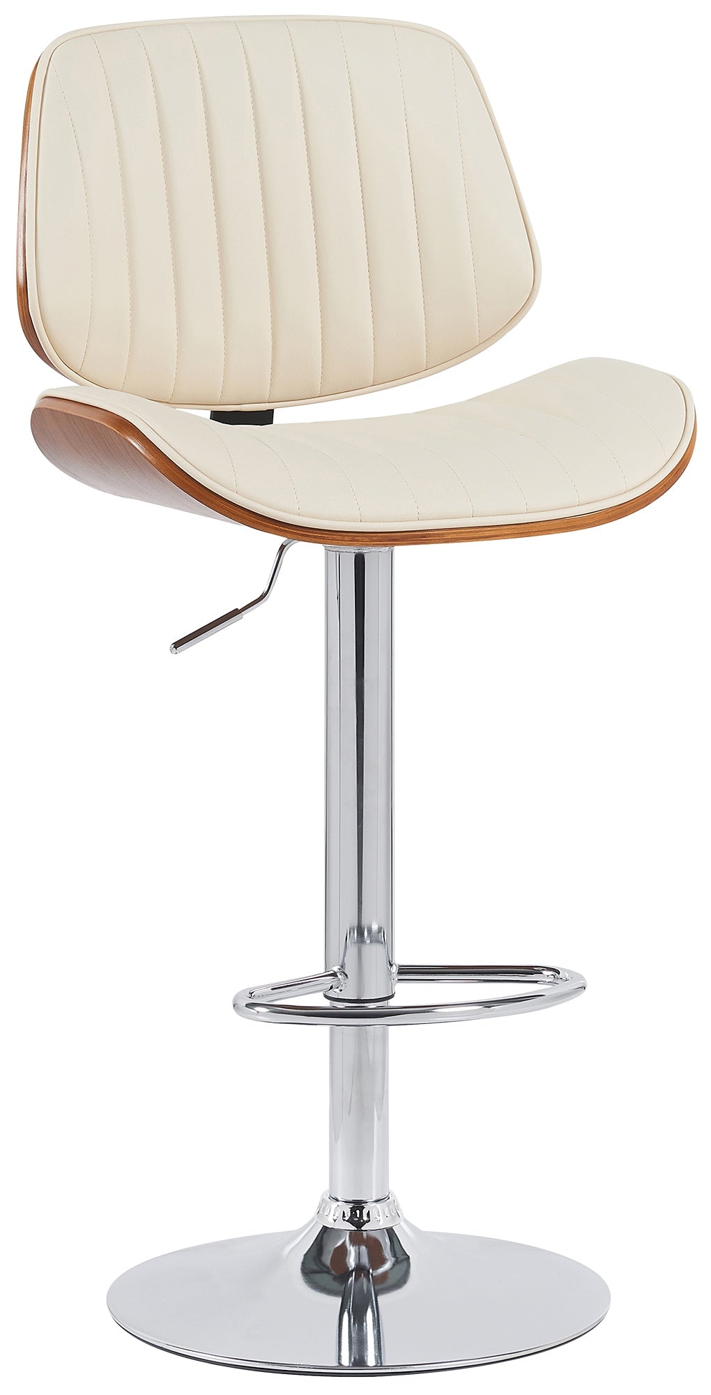 Moderne Barstoel, Kunstleer, In Hoogte Verstelbaar met Voetsteun - Comfortabel Design Kleur walnoot/creme Onderstel Kleur chroom
